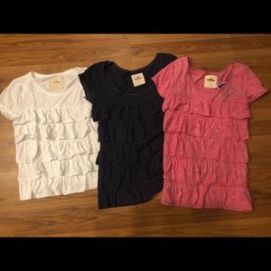 Three ruffle tops from Hollister